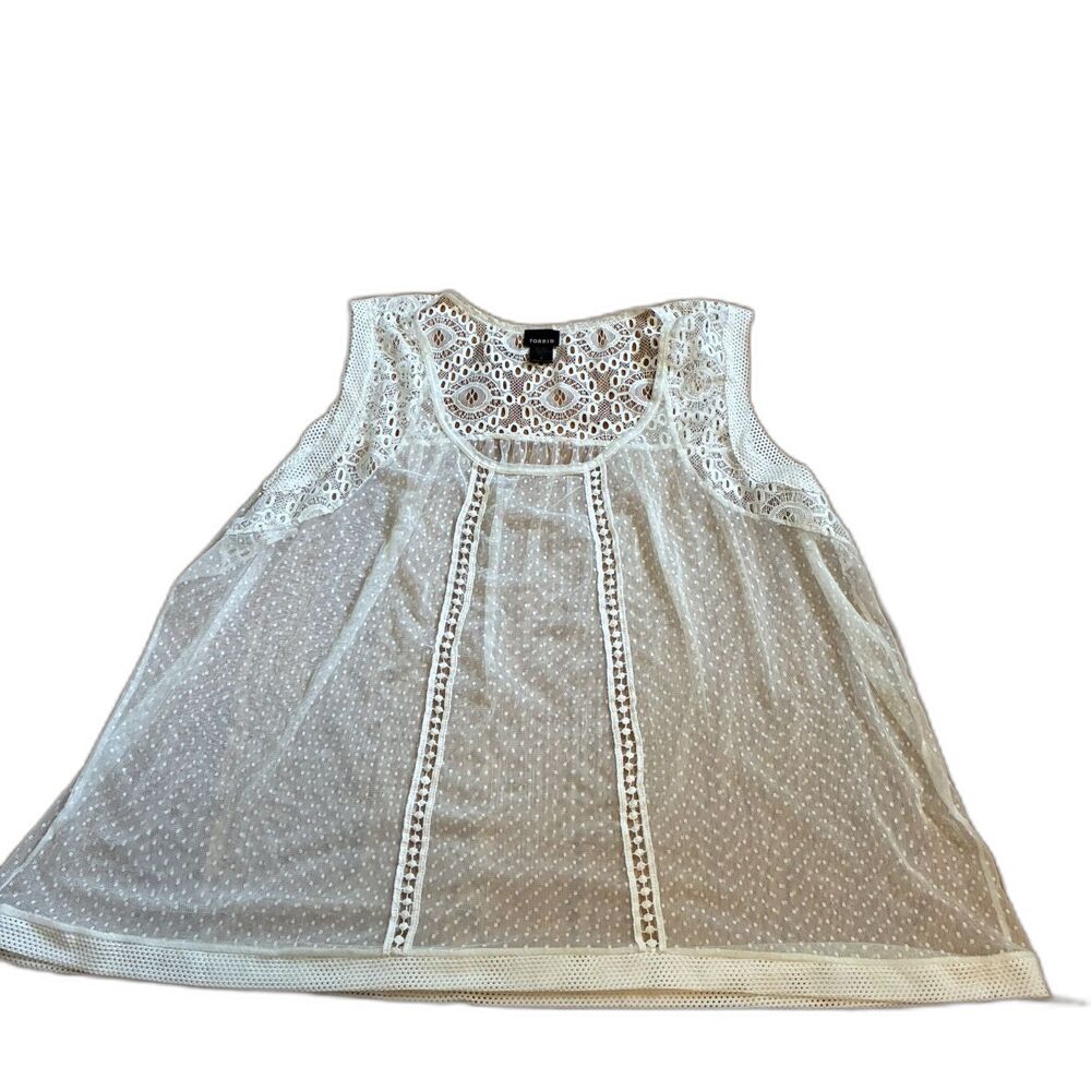 Torrid White Embroidered Mesh Polka Dot Sleeveless Top Size 4 Sheer Blouse